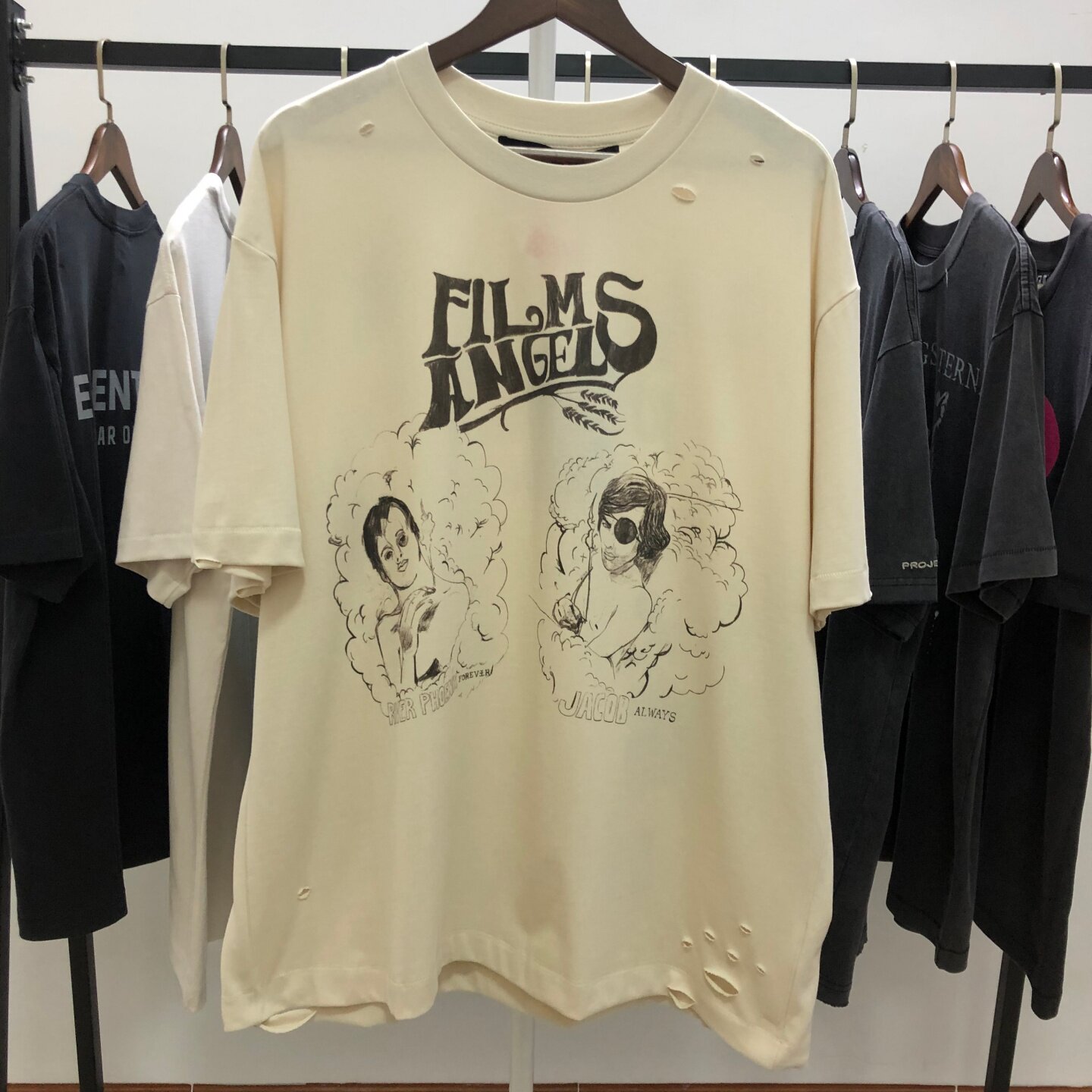 26新款Paly Hollywood设计感男士情侣涂鸦印花水洗做旧短袖T恤夏