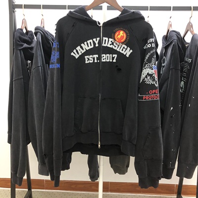 Protocol index Vandythepink水洗做旧战马徽章连帽卫衣帽衫潮