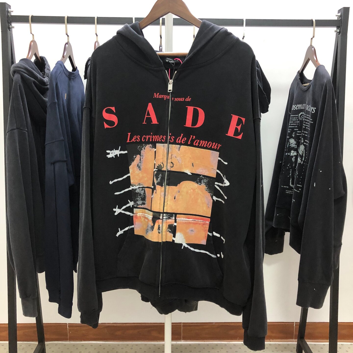 ERD忧郁的富二代26ss SADE爱情之罪水洗做旧拉链连帽卫衣帽衫潮