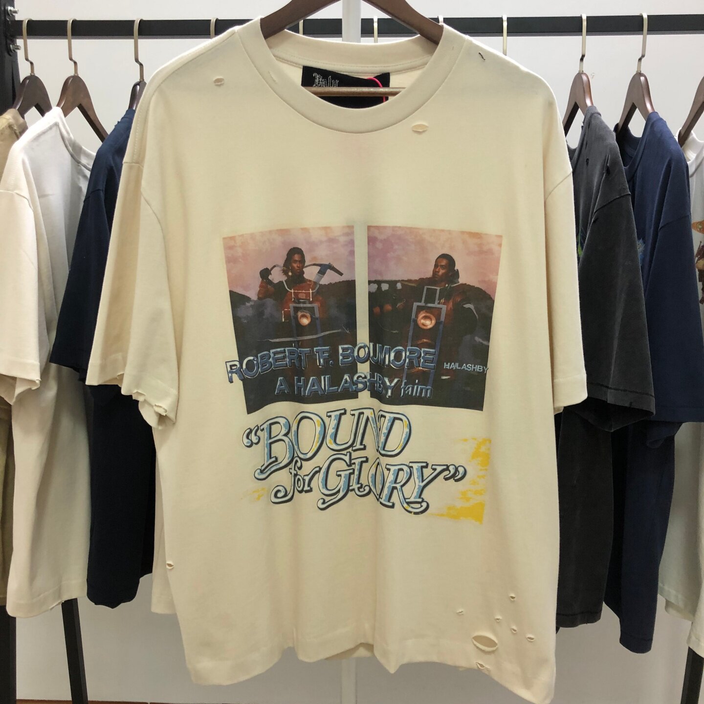 Paly Hollywood黑人摩托 vintage水洗做旧宽松VTG短袖T恤男女潮