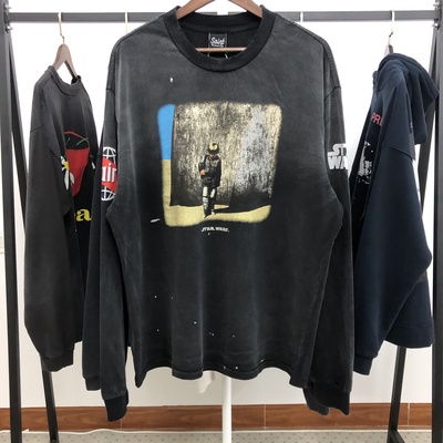 Saint Michael Cho联名Starwars星球大战男士情侣做旧破坏长袖T恤