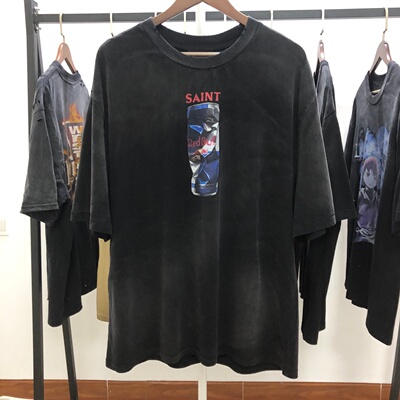 Saint × RedBull红牛联名美式复古男士做旧宽松纯棉设计感短袖t