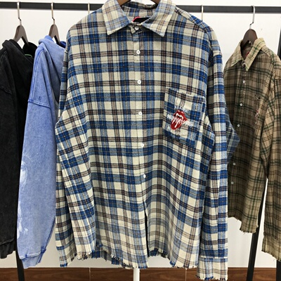 FAece  25SS Banned Vampire万针刺绣血牙休闲衬衫男女潮