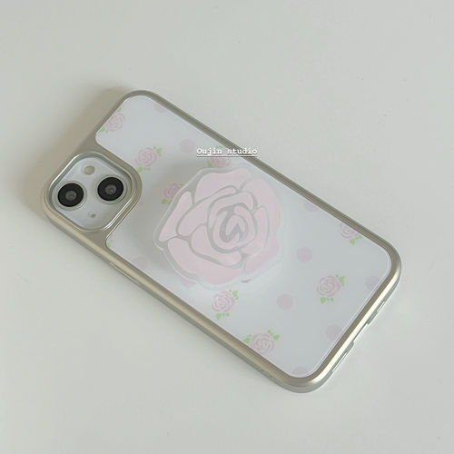 气质少女波点玫瑰碎花银边手机壳
