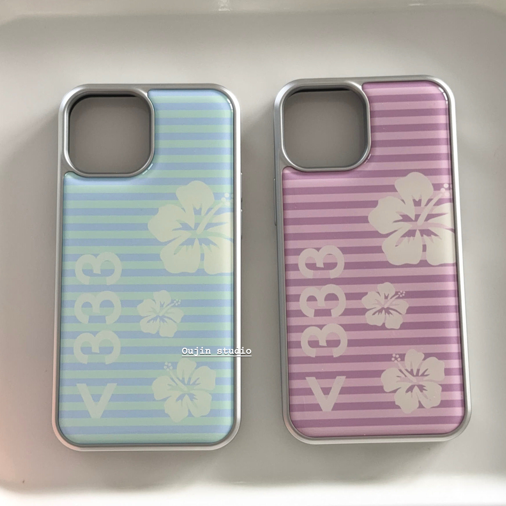 韩系夏日清新马卡龙天王扶桑花手机壳适用苹果iphone17电镀银边V333字母16pro温柔少女15小众保护套防摔壳
