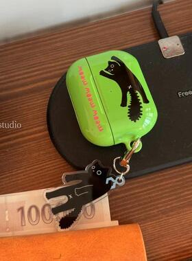 韩国进口ins风高级感黑色猫咪菲林壳适用于苹果 AirPods1/2无线蓝牙耳机保护套pro2/3保护壳