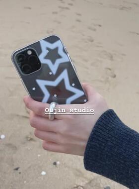 韩系ins小众设计个性简约高级感冷淡风白色五角星iphone16pro/15pro/14/13苹果12韩版亚克力高透手机壳新款