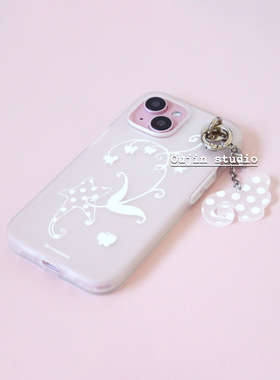 苹果韩系ins风温柔气质白色蝴蝶印花搭配天使波点翅膀挂饰iphone16promax/15pro/14/13苹果手机壳雾面硬壳