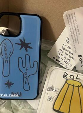 韩系ins小众设计可爱创意法式餐具刀叉勺子适用iphoen16/15promax/14pro苹果13pro/12亚克力壳保护套全包防摔