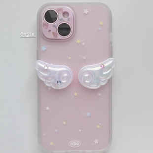 15promax14 韩系ins风简约古早少女天使翅膀雾面梦幻星星博主同款 气质壳iphone17 13透白苹果手机壳 个性