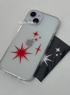 韩国ins博主同款设计时髦个性甜酷女孩红色星星印花适用iphone16promax/15/14/13/12苹果手机壳保护套高级感