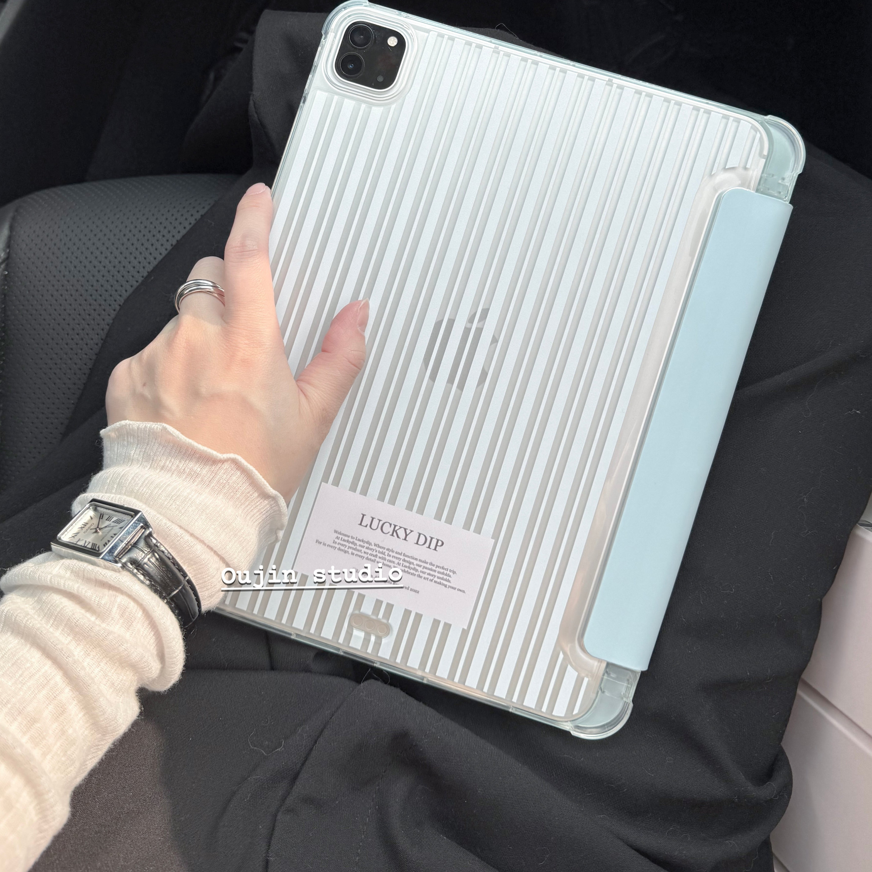 ins风高级感蓝白条纹iPad保护套
