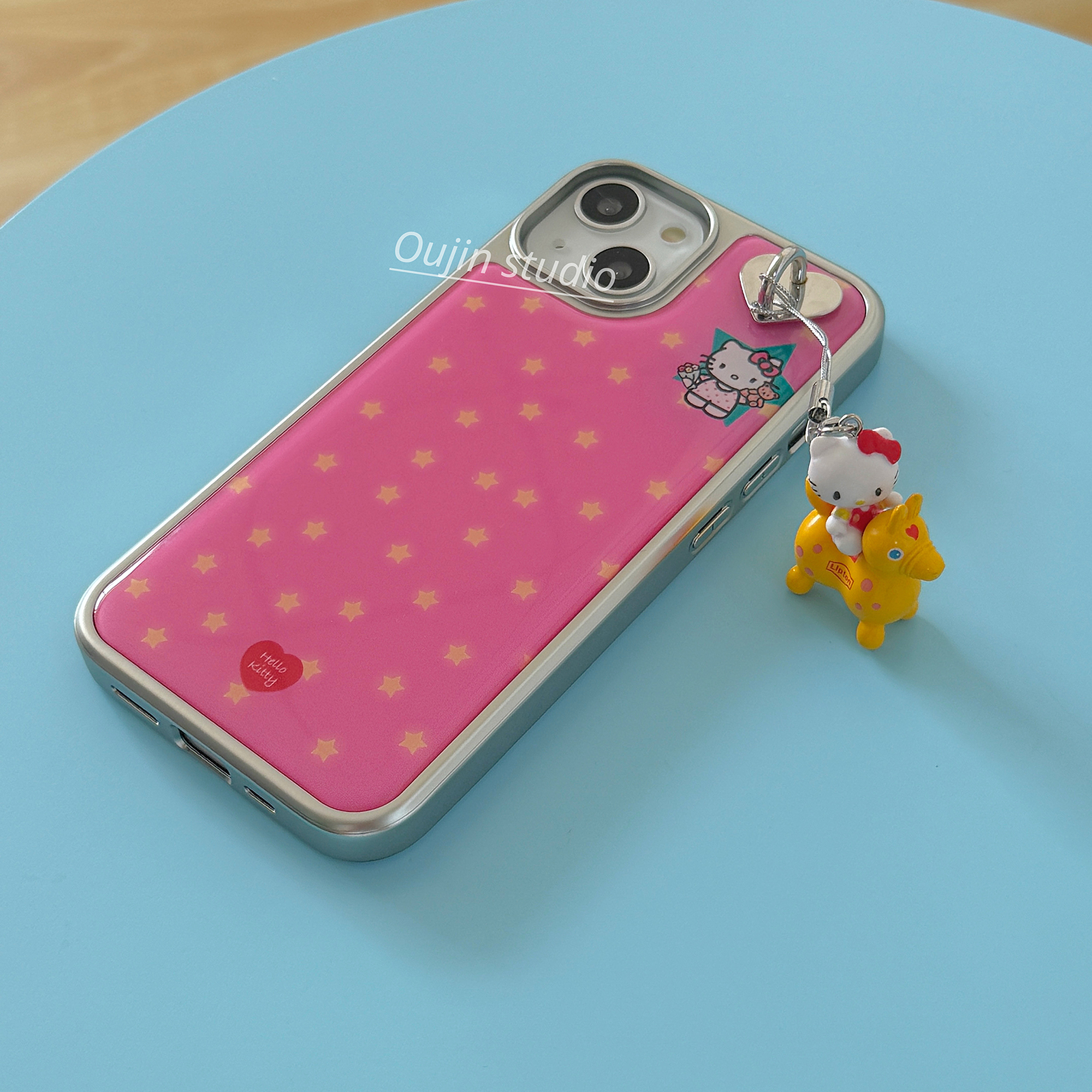 粉底星星kt猫咪银边苹果手机壳