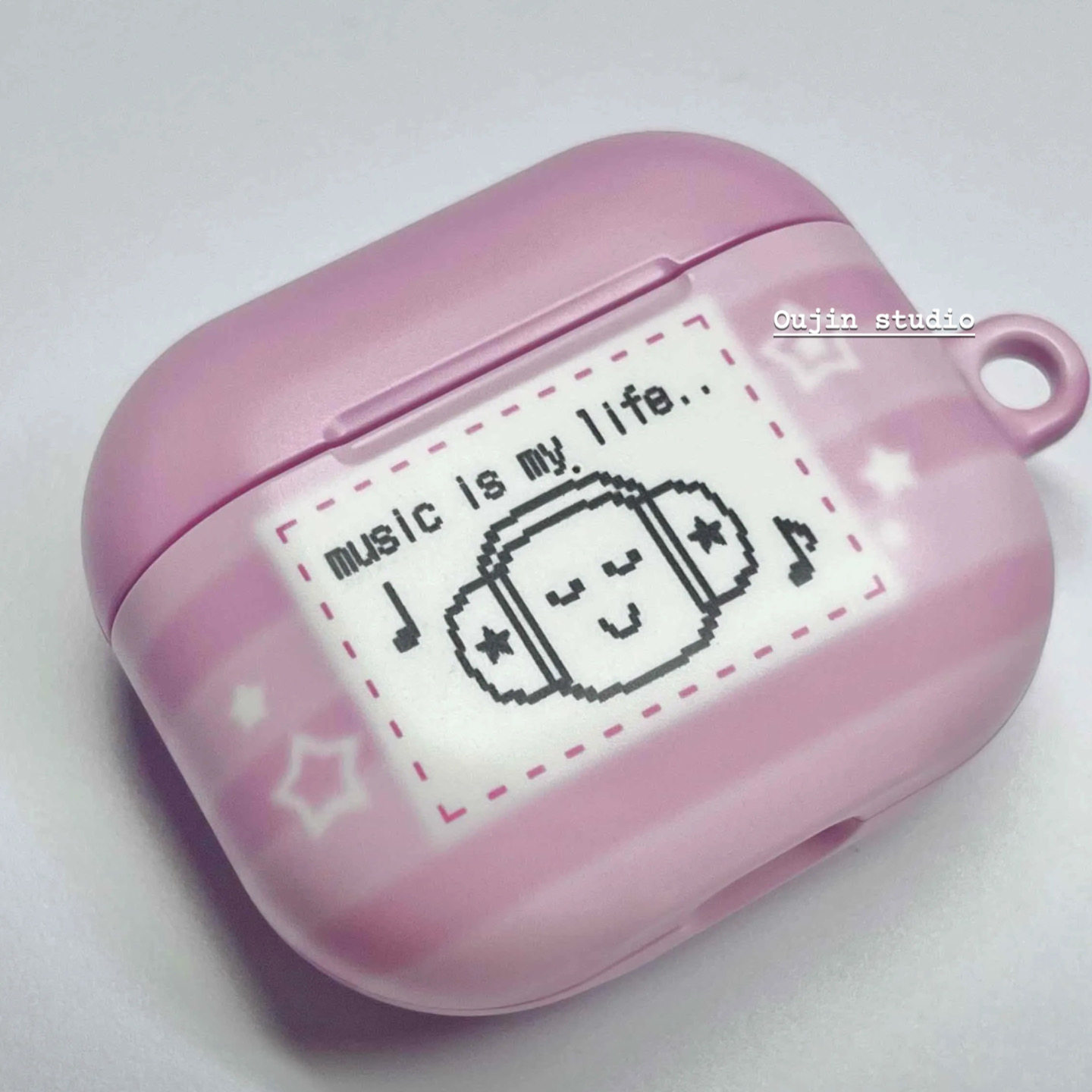 ins风韩系条纹卡通猴子听音乐星星印花适用苹果AirPods4/pro3保护套粉色卡通耳机壳1/2代韩国进口菲林耳机套