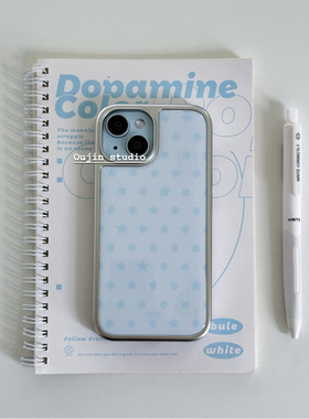 苹果韩系ins风简约高级感清新少女心蓝色波点星星少女感简约手机壳iphone17/16/15promax14/13/12苹果保护套