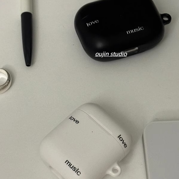 韩国ins小众简约英文我爱音乐情侣款菲林耳机壳适用于Airpods1/2/3代pro2无线蓝牙耳机保护套Airpods4代硬亮
