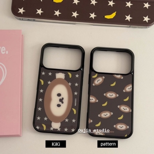 韩系ins星星香蕉小猴子磁吸手机壳适用iphone18pro苹果可爱卡通亮面防摔17/16pro/15猴子支架黑边保护套