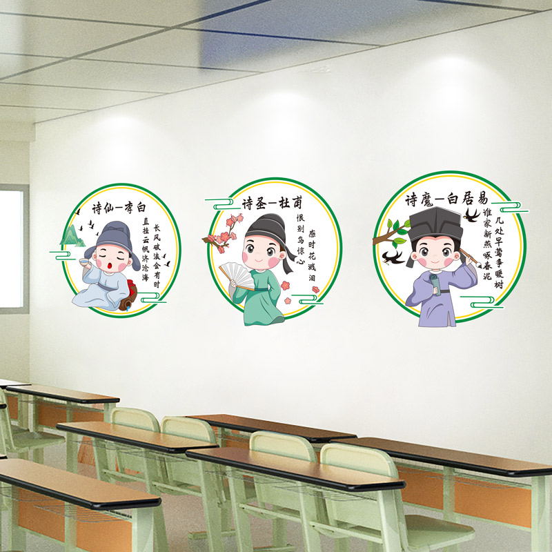 小学教室墙面装饰古诗名人墙贴纸创意幼儿园班级文化主题墙贴壁纸