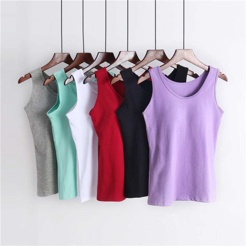 纯棉罩杯一体胸垫运动风吊带背心