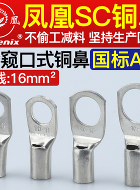 正品凤凰SC16-6-8-10-12铜鼻子接线端子铜端子SC窥口线鼻铜线耳