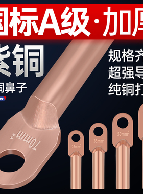 DT铜鼻子接线端子国标A级加厚铜接头线耳16/25/35/70/95/150/185