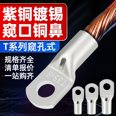 T铜管接线端子JGY窥孔铜鼻子SC国标加厚环形镀锡铜线鼻压线鼻