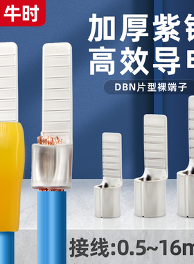 DBN1.25/2/5.5/8/14-10/14/18片形紫铜冷压接线端子裸端头线鼻子