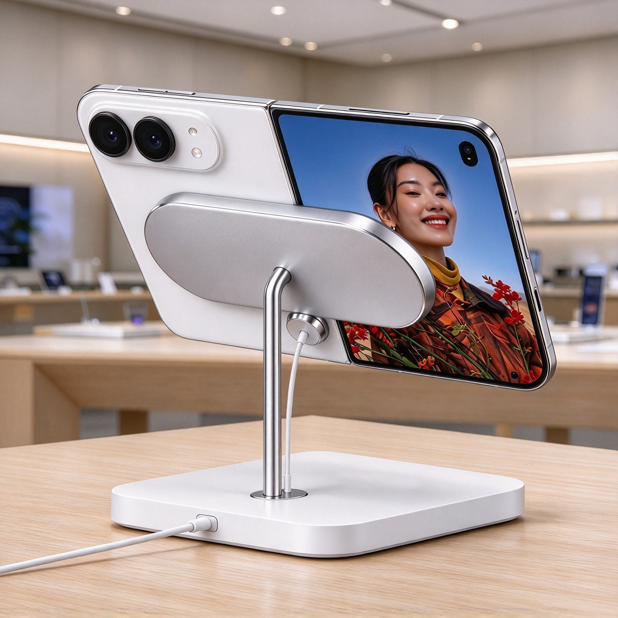 适用于苹果手机iphoneDUO防盗报警器磁吸无线充电折叠屏展示架