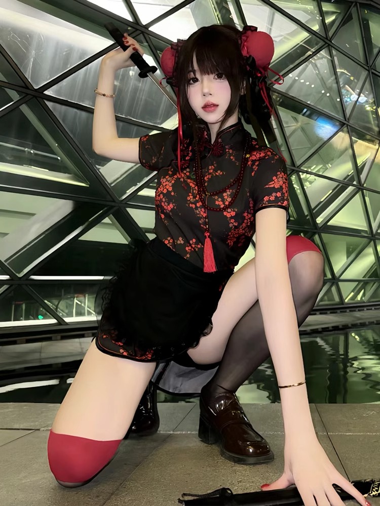 2024新款中华娘旗袍新中式改良围裙甜妹可爱小厨娘cos连衣裙制服