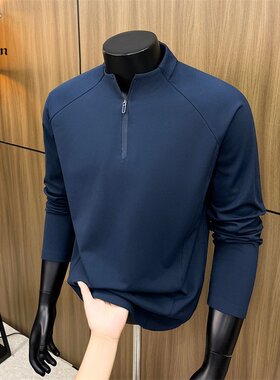 稻草人2026 年秋季新款男士长袖T恤半拉链打底衫无痕运动户外上衣