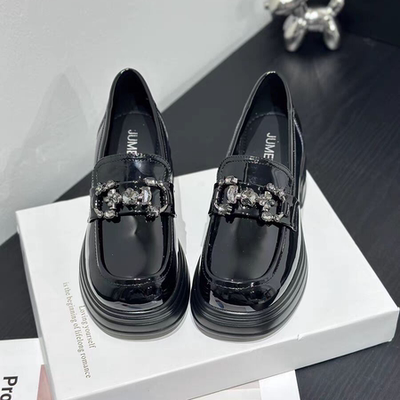 1870套脚搭扣一脚蹬中口秋漆皮乐福鞋厚底夏季时尚