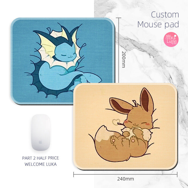 伊布鼠标垫宝可梦可爱卡通周边简约风滑鼠垫锁边新款diy定制布面