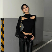 辣妹显瘦长袖 HELEN 小众设计感重工金属扣镂空修身 针织上衣