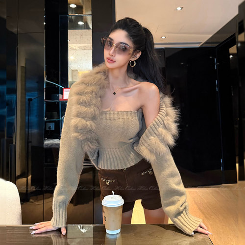 狐狸毛针织开衫抹胸氛围感两件套