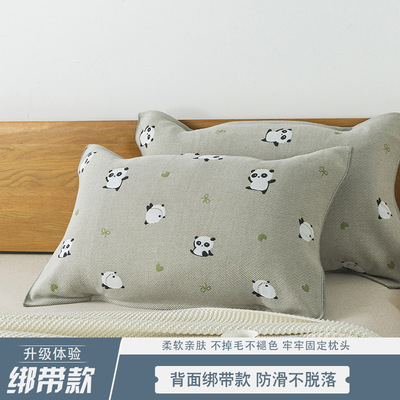 2025新款绑带款多色选可固定防滑不脱落纯棉纱布枕巾枕头巾一对装