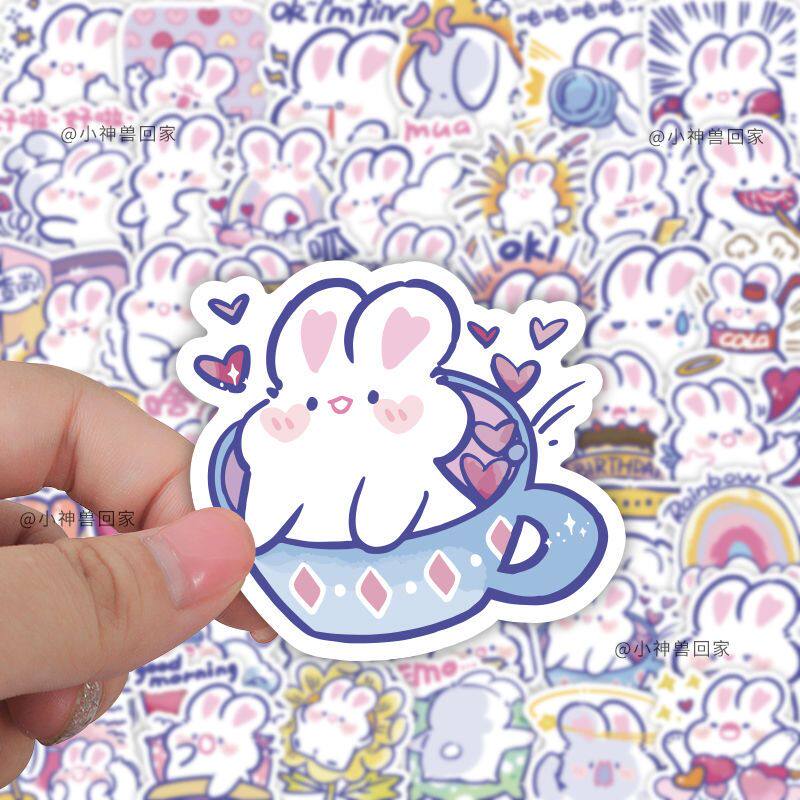 120张韩国ins可爱小兔子贴纸卡通表情包diy装饰手账素材防水贴纸