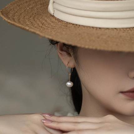 JUNJUN天然淡水珍珠耳圈几何简约高级轻奢耳环四季百搭精致大气