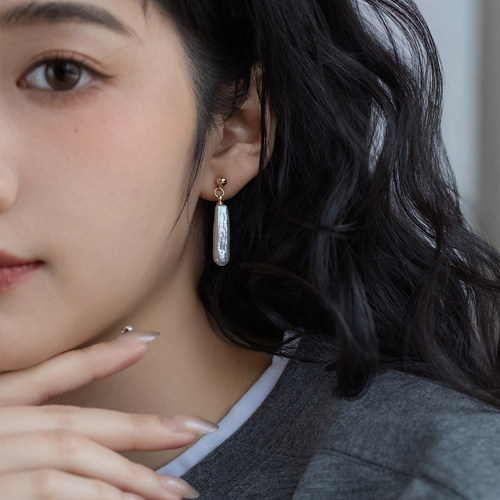 JUNJUN 清冷ins简约通勤淡水珍珠小银条女耳钉复古高级百搭耳环