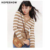 日常价 红袖 春新款 女装 肌理感条纹V领套头针织衫