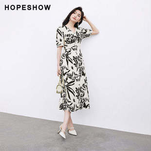 女装 夏新款 红袖 收腰V领套头连衣裙 日常价