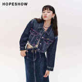 截短式 单排扣翻领短牛仔外套 春新款 女装 日常价 红袖