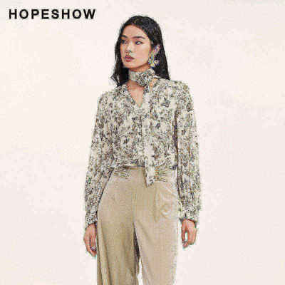 【日常价】红袖秋季2024新款女装印花单排扣V领衬衫