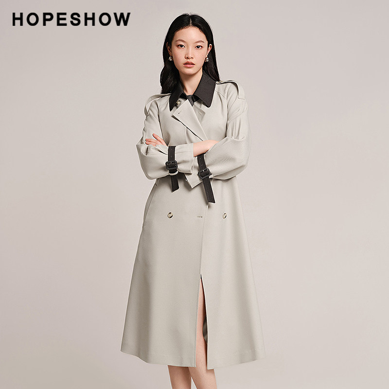 红袖秋季2024新款女装 双排扣拼接撞色翻领长风衣89224300701,女装/女士精品,风衣,淘宝优惠券,粉丝福利购,淘宝优惠卷