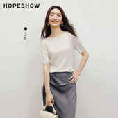 日常价 红袖 秋新款 女装 肌理感字母金属圆领套头针织