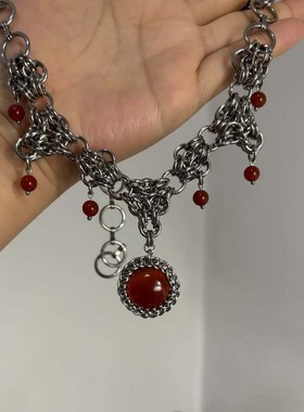 中式朋克系列chainmail饰品纯手工原创设计天然玛瑙哥特暗黑礼物