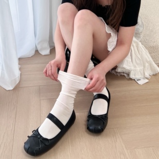 陆甜茶春夏少女奶白色蝴蝶结短袜jk中筒袜龙心款百搭纯色堆堆袜