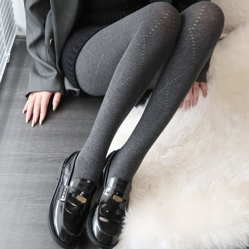 陆甜茶 春秋灰色连裤袜菱形镂空纯色显瘦图案舒适保暖柔软亲肤