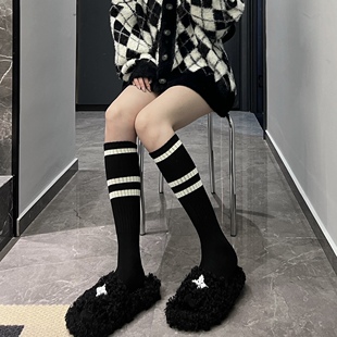 陆甜茶三杠长筒袜小腿袜学院风运动袜少女百搭经典时髦韩版潮袜