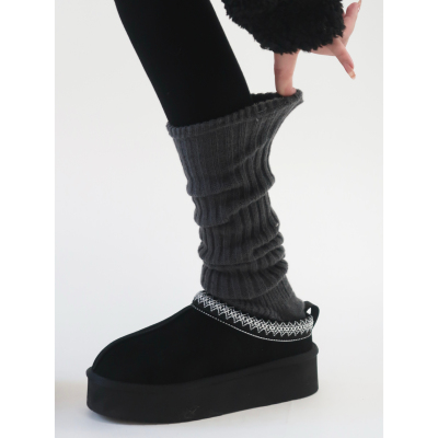 陆甜茶秋冬雪地靴袜套女秋冬踩脚腿套保暖小腿袜白色灰色堆堆袜