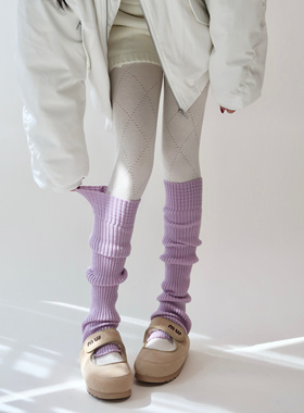 陆甜茶高级慵懒风紫色瑜伽小腿袜套叠穿保暖堆堆腿套毛线针织中筒